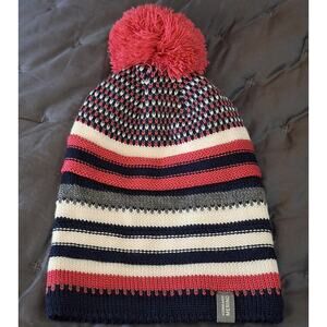 Icebreaker Beanie Women's OSFM Striped Pom Lined Wool Acrylic Winter Cozycore